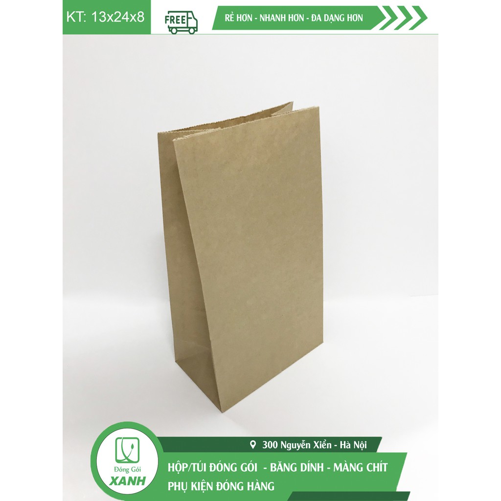 Sỉ 100 túi giấy xi măng V1 21x24 cm / 1,5kg (13x24x8=Rộng x cao x cạnh hông)