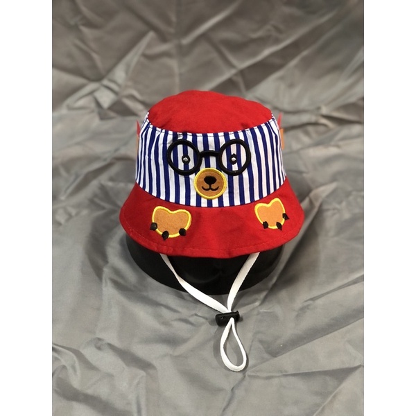 Nón bo cho bé từ 1-3 tuổi phối sọc thêu gấu mắt kính - Nón vành bé