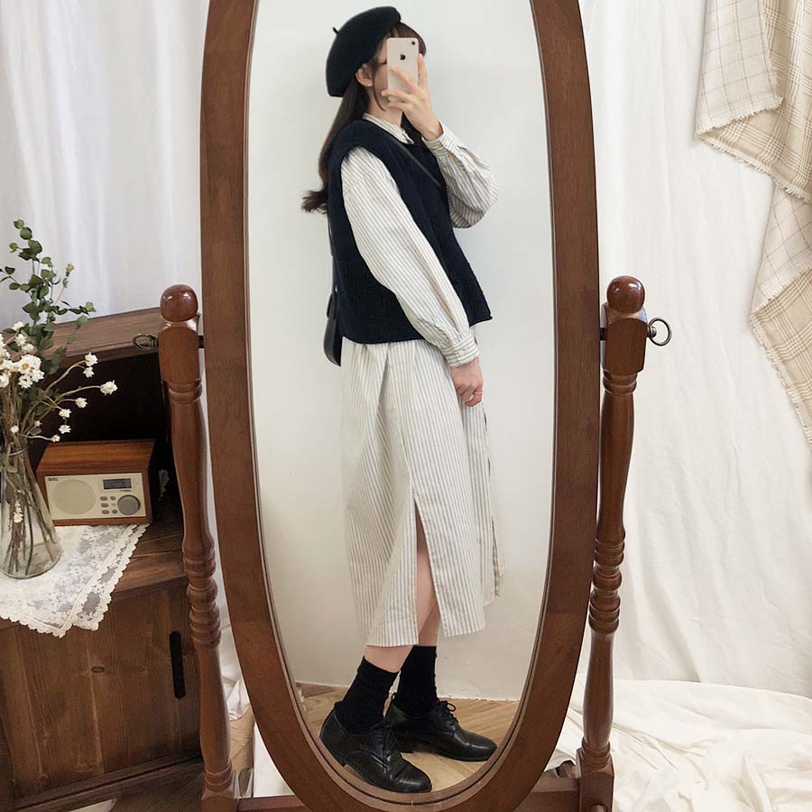 Đầm tay dài/ Áo không tay 31650 dệt kim cổ tròn