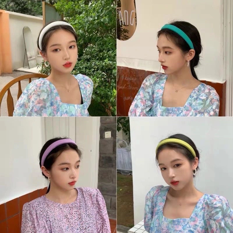 Băng đô cài tóc xốp trơn màu xinh phong cách hàn quốc