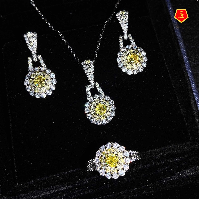 (Hàng Có Sẵn) Set Vòng cổ + Bông Tai + Nhẫn Đính Pha Lê Hồng Cổ Điển