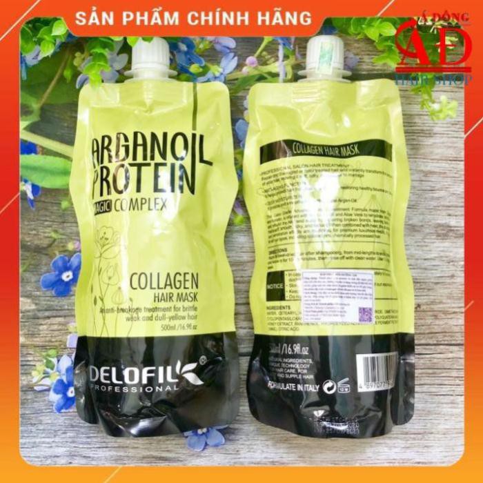 FREESHIP3 [Chính hãng][Hot] Hấp dầu Collagen Delofil Argan Oil Protein siêu mượt 500ml (túi) . MS8