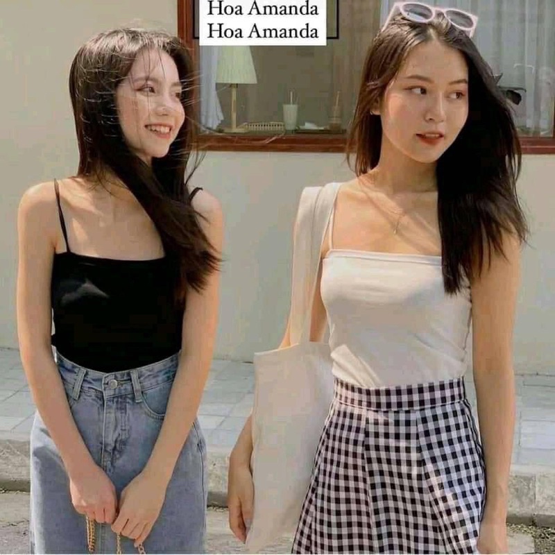 Áo 2 dây kiểu nữ cúp ngực croptop áo sợi bún ống thun tăm mặc lót trong