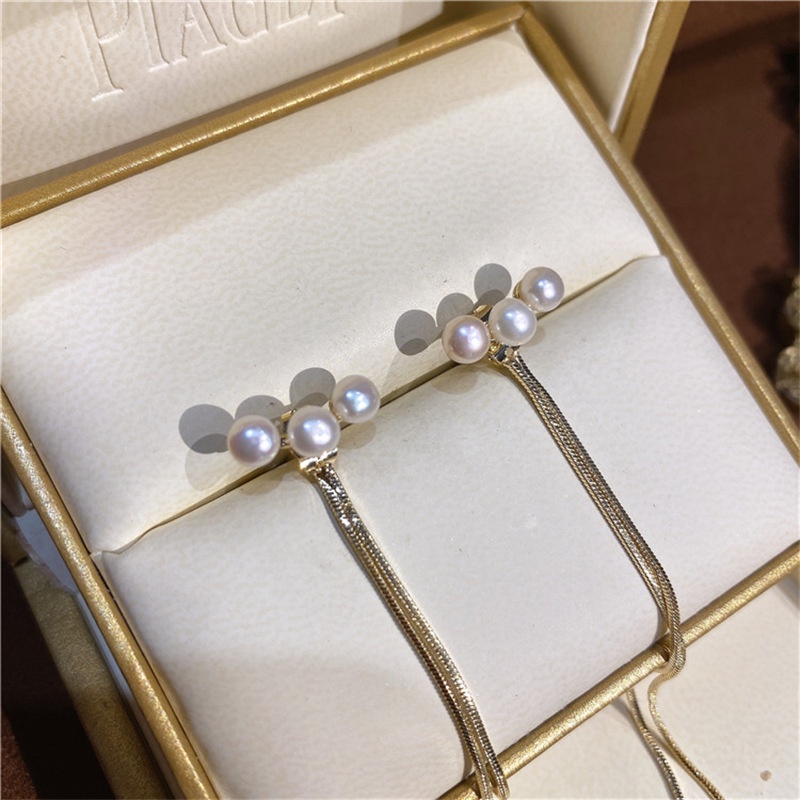 2022 S925 Bông Tai Bạc Một Phong Cách Tua Rua Đính Ngọc Trai