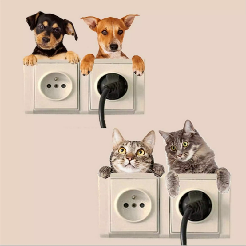 [3D Cute Cat and Dog Switch Stickers PVC Self-adhesive Wall Stickers] [Home DIY Wallpaper Used for Living Room Bedroom TV Background Wall Decorations]