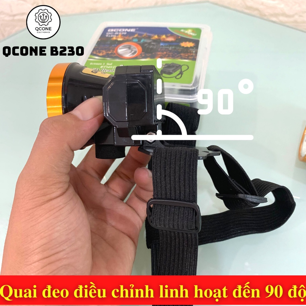 Đèn pin đội đầu QCONE THAILAND B230 Ánh sáng vàng 1 bóng led tập trung, Pin chuẩn Lithium, 2 chế độ sáng mạnh và yếu