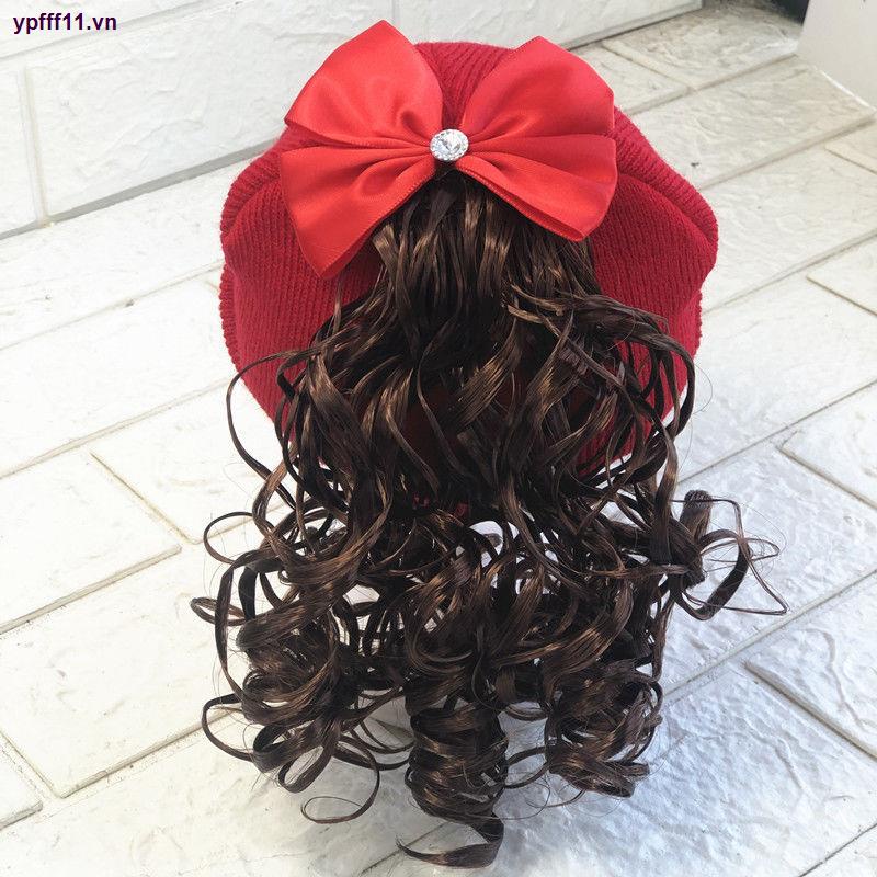 Mũ trùm đầu kèm tóc giả xoăn xinh xắn cho bé gái chất lượng cao