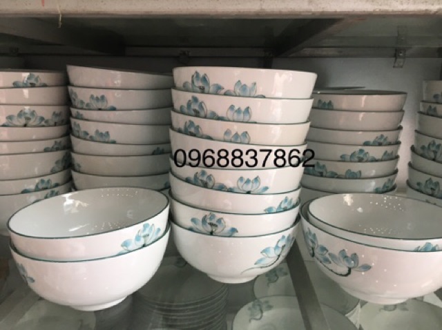 Bát tô vẽ hoa sen - bộ bát ăn cao cấp bát tràng