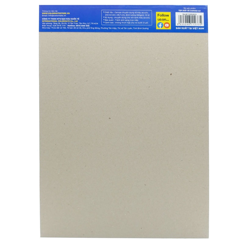 Tập Vẽ Canvas A3 280gsm Canvas Pad - Colormate CANVAS3 (10 Tờ)