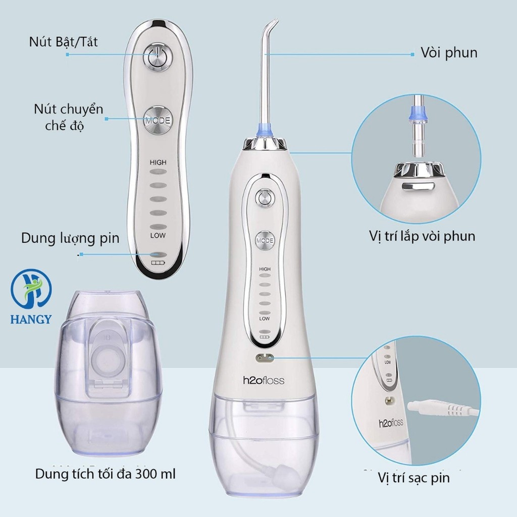 Máy tăm nước h2ofloss HF- 6 nhập khẩu HANGY [Tặng hộp đựng đầu xịt và túi đựng]