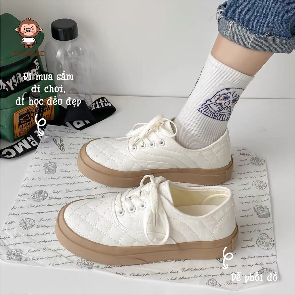 GIÀY SNEAKER VINTAGE TRẮNG ĐƯỜNG BẮT CHÉO XINH ĐẾ BÁNH MÌ ÊM CHÂN DỄ PHỐI ĐỒ ĐI HỌC ĐI CHƠI 3CM