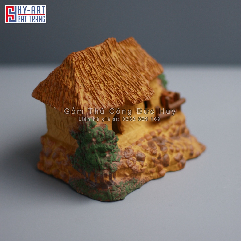 Tiểu cảnh hồ cá, trang trí bể cá cảnh, mô hình Nhà rơm trang trí hòn non bộ chậu cây bonsai