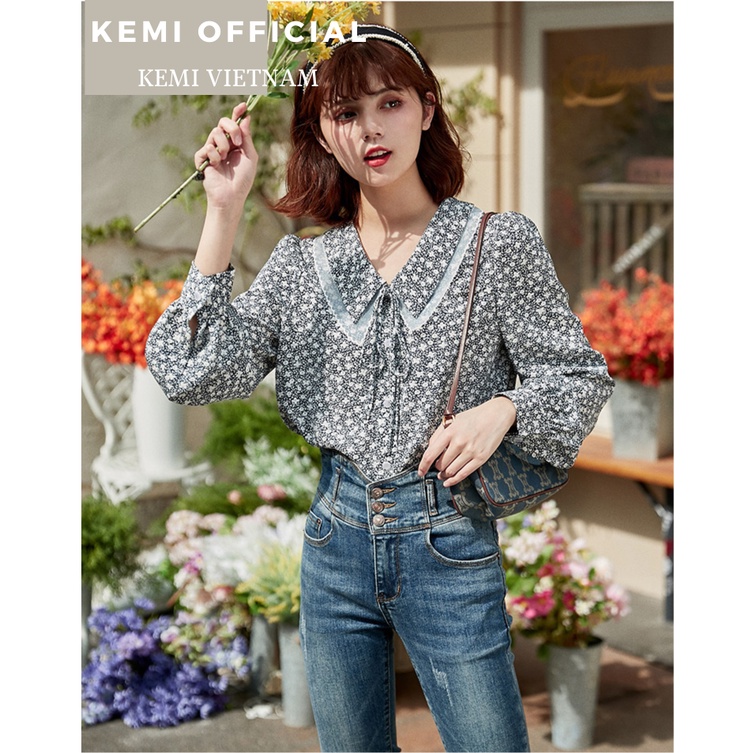 Áo sơ mi nữ thời trang cao cấp, thiết kế công sở thanh lịch, hoa nhí xinh xắn ngọt ngào - Kemi