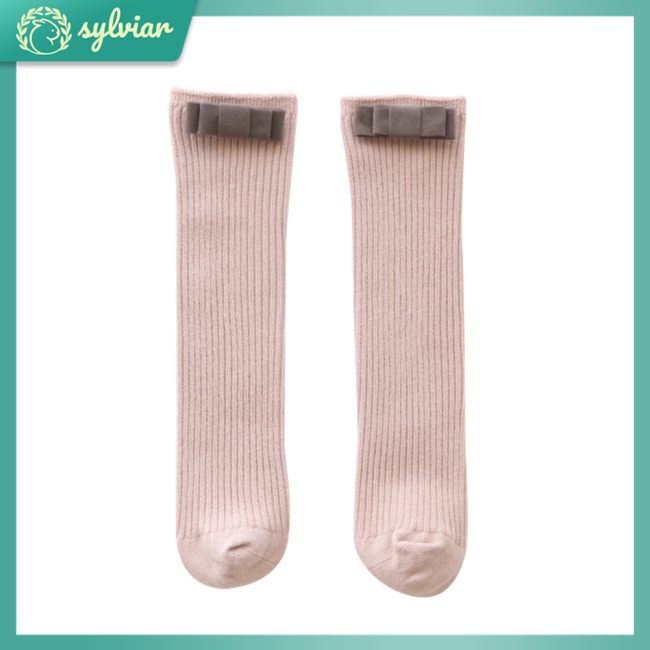 Vớ Dài Trung Bình Vải Lụa Flannel Đính Nơ Thời Trang Xuân Thu Cho Bé Gái