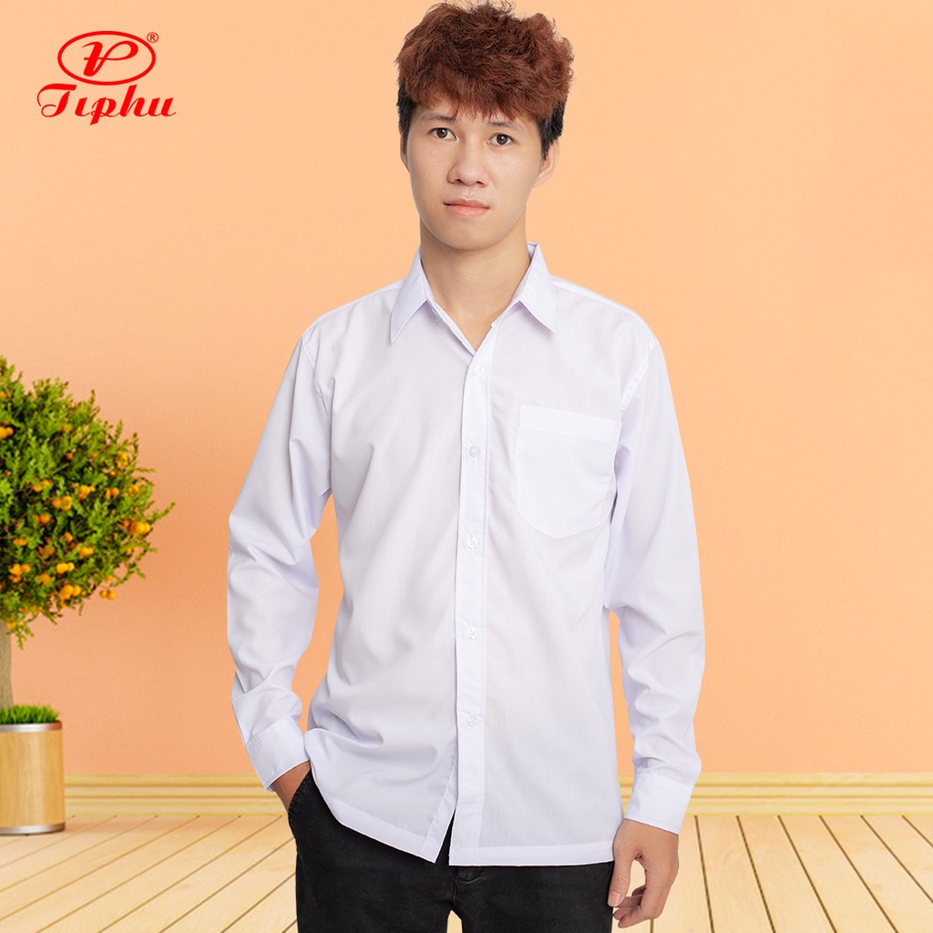 Áo trắng học sinh nam tay dài, đồng phục đi học cấp 2 3, vải KT silk mềm mát