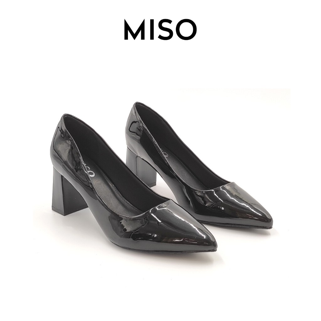 Giày cao gót công sở nữ basic mũi nhọn thanh lịch phối da bóng sang trọng gót trụ 7cm đi làm dạo phố MISO M018