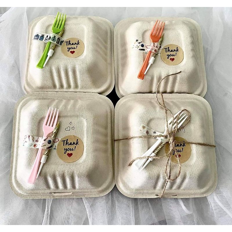 Set 10 Hộp Bã Mía Vuông Bento đựng Bánh mini Bánh Sinh Nhật Hamburger