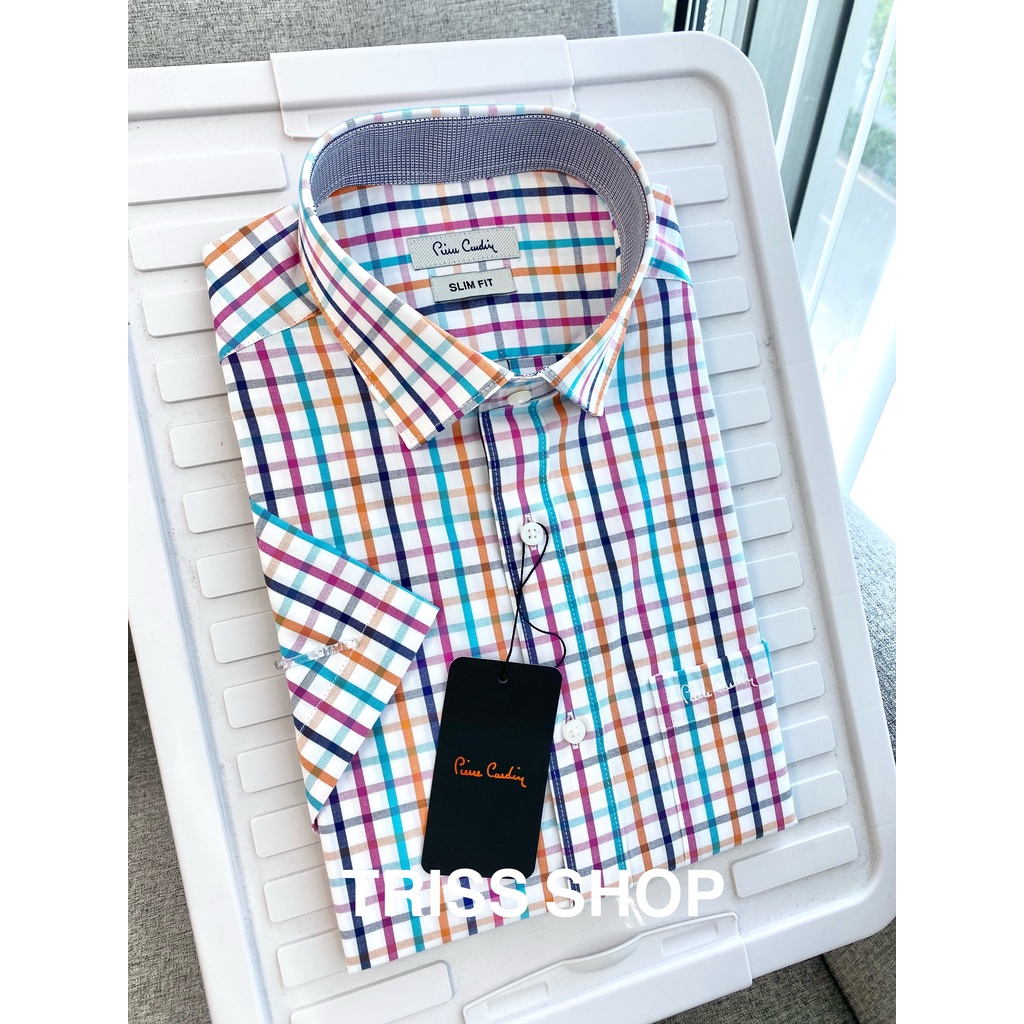 Áo sơ mi nam ngắn tay Pierre Cardin 10 vải Cotton chống nhăn Form Slimfit