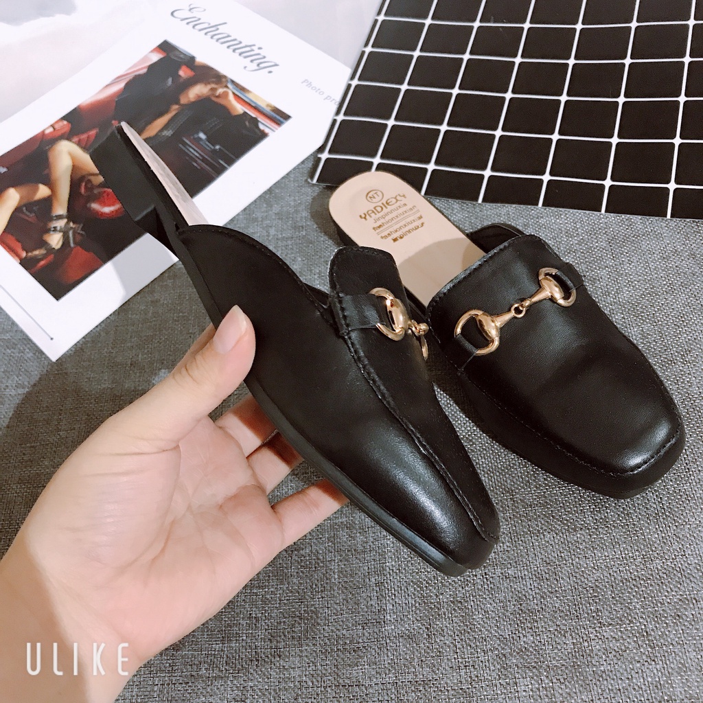 Giày sục tag khóa da lì mũi vuông đế 3 phân guc chì mãi không hết hot max chảnh