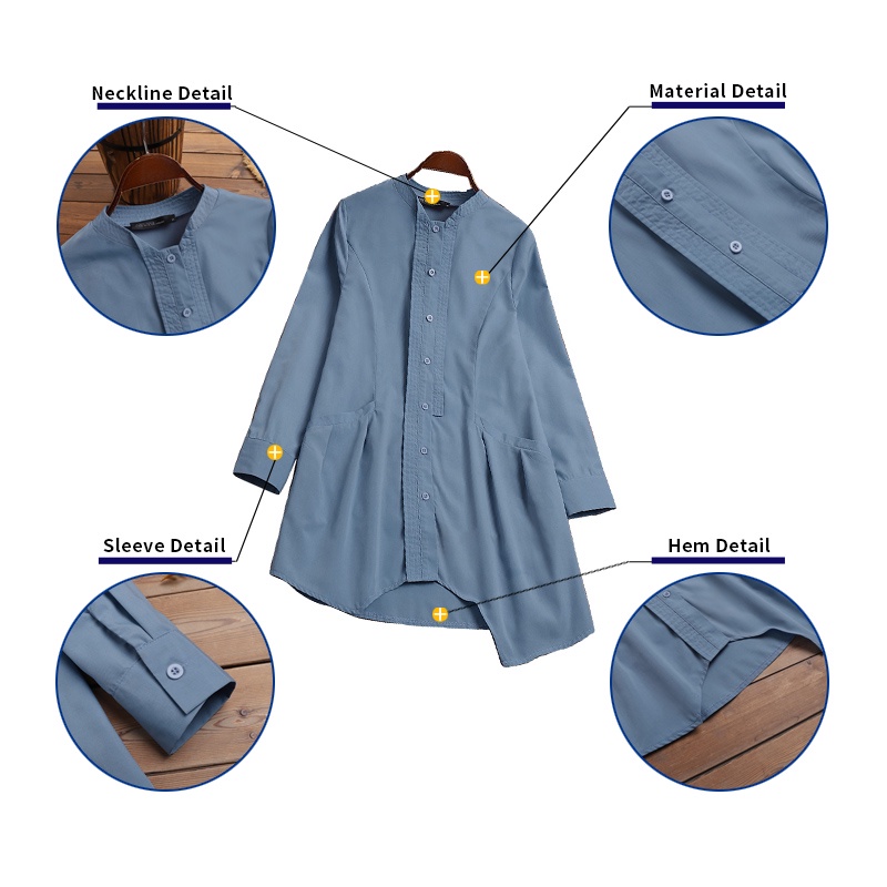 Áo sơ mi Zanzea tay dài vạt không đều có túi dành cho nữ