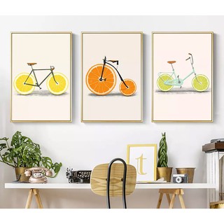 Bộ tranh canvas treo tường xe đạp trái cây cute VIP331- 30 x 45 cm x 3 tranh