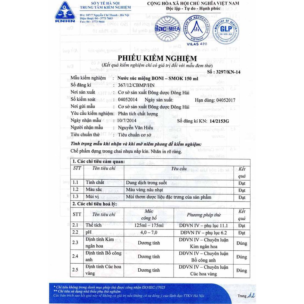 Nước súc miệng boni-smok cai thuốc lá