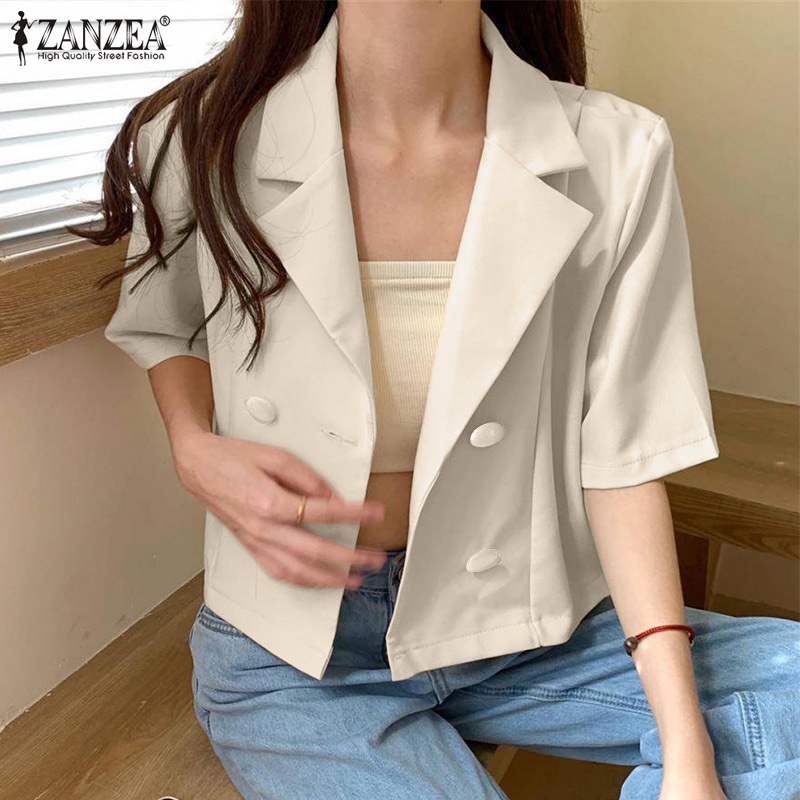 Áo khoác blazer ZANZEA tay lửng cổ bẻ thời trang Hàn Quốc tùy chọn màu sắc dành cho nữ