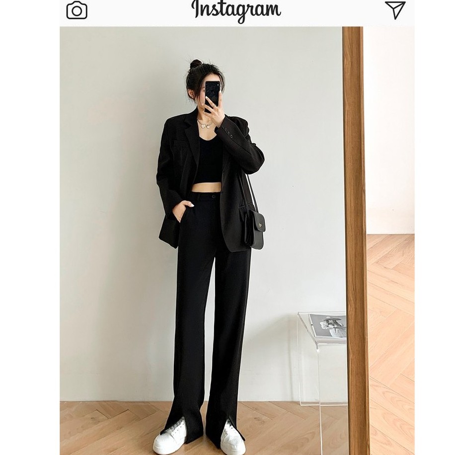 Quần Dài Lưng Cao Ống Rộng Xẻ Tà Cá Tính Cho Nữ | BigBuy360 - bigbuy360.vn