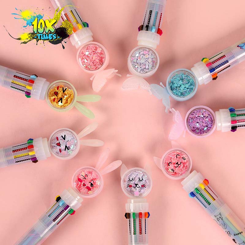 Bút bi bấm 10 ngòi lấp lánh hoạt hình dễ thương cute viết bài, quà tặng bạn gái,quà tặng sinh nhật 10xtimes