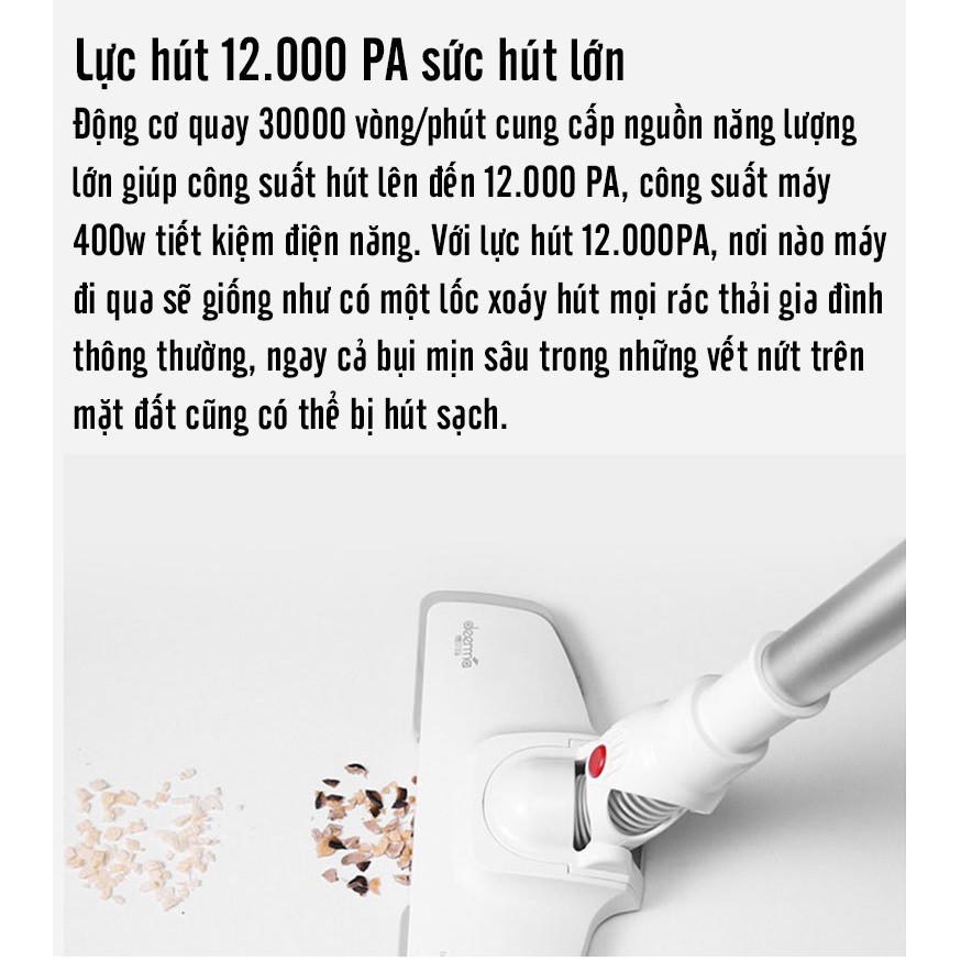 Máy Hút Bụi Cầm Tay Gia Đình Deerma DX901 Siêu Nhẹ Công Suất 400W Công Nghẹ Lốc Xoáy Lọc Bụi Hepa