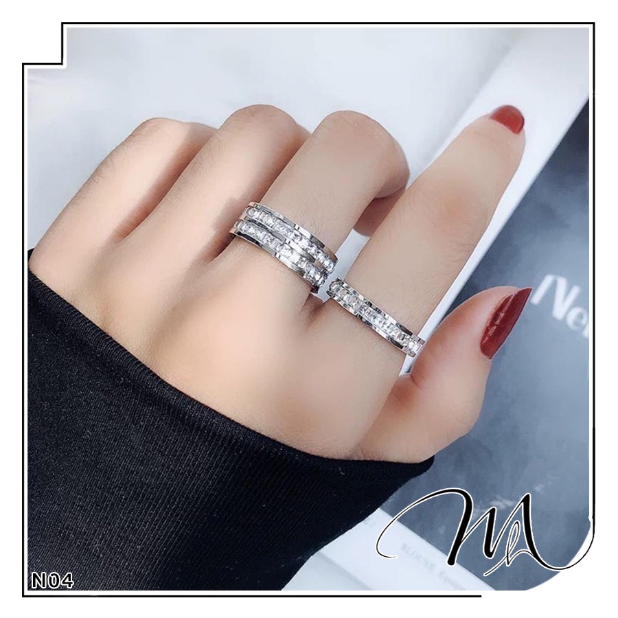 Nhẫn Titan nam nữ unisex 1 hàng đá vuông cao cấp - Măng’s House N04