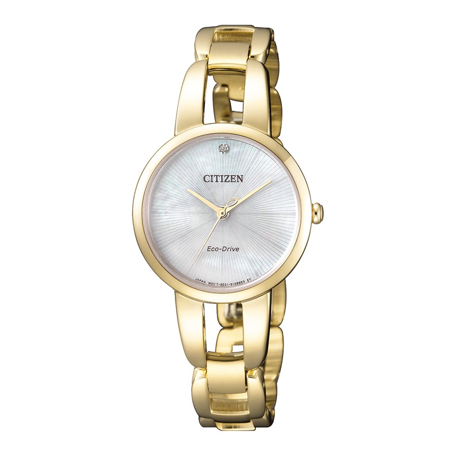 Đồng Hồ Nữ Citizen Đính Kim Cương Dây Thép Không Gỉ EM0432-80Y - Mặt Xà Cừ (Sapphire)