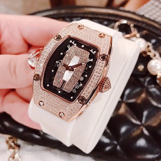 Đồng Hồ Nữ Huboler Hanboro Dây Silicon Trắng Mặt Đính Đá Rose Gold 31x42mm Chính Hãng