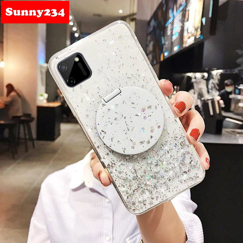 Ốp Điện Thoại Màu Trong Suốt Gắn Gương Làm Giá Đỡ Thời Trang Cho Realme C11 C15