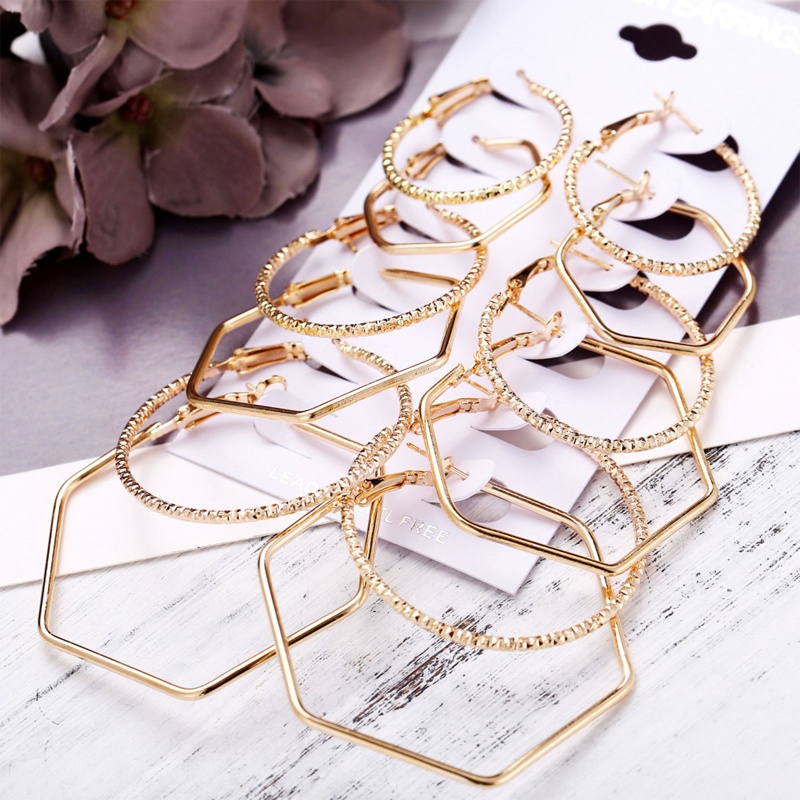 Set 6 Khuyên Tai Tròn Kiểu Dáng Thời Trang Cá Tính Dành Cho Nữ