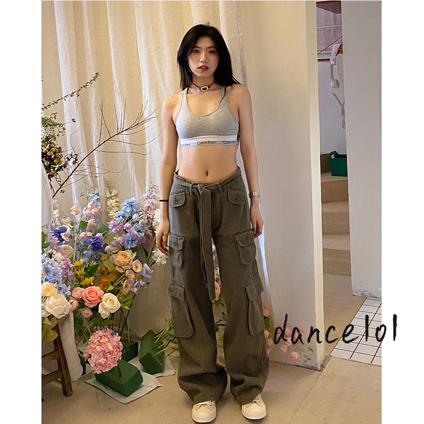 Quần ống rộng lưng thấp màu sắc thời trang mùa thu cho nữ