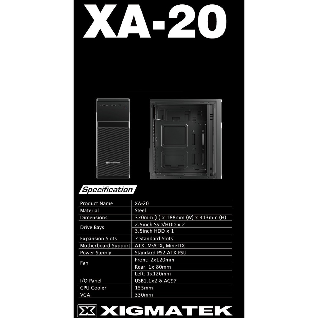 Vỏ Case Xigmatek XA-20 (MidTower/Màu Đen) - Chính hãng Mai hoàng phân phối !