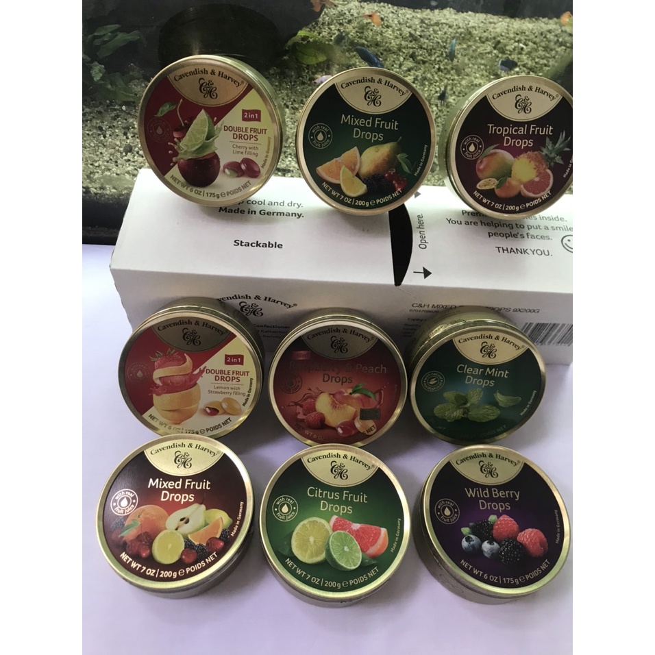 Kẹo Hộp Thiếc Đức Cavendish Harvey Hương Đào Mâm Xôi Raspberry &amp; Peach (Hộp 175g)