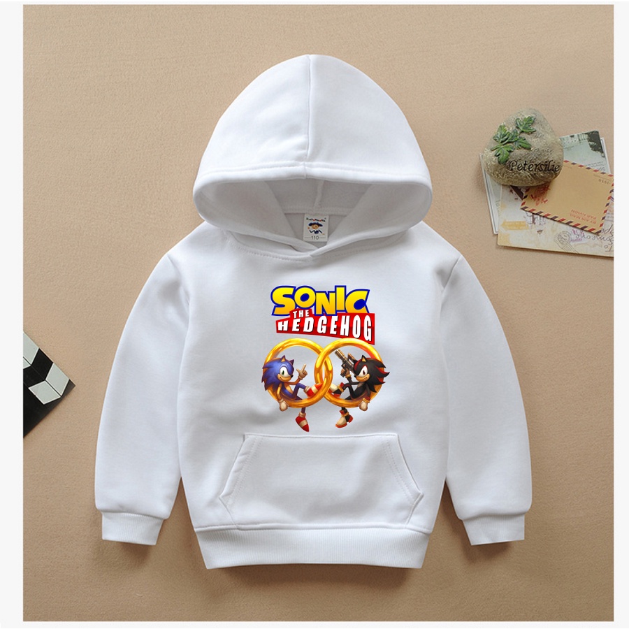 Áo Sonic ao hoodie in hình phim hoạt hình sonic nhím xanh tốc độ cực chất màu trắng cho bé trai bé gái