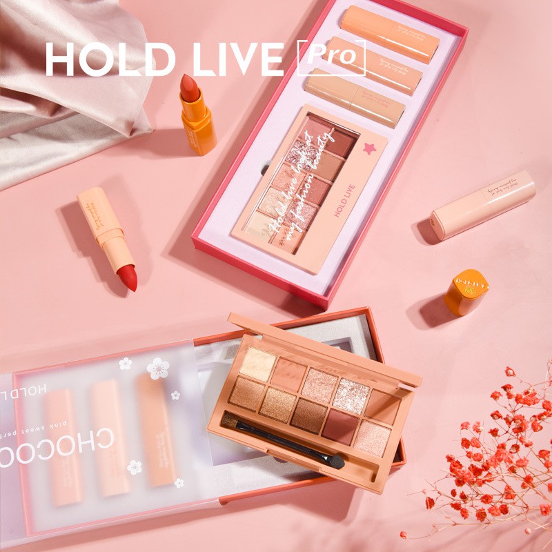 [ HOLD LIVE ] Set Quà Tặng Trang Điểm 4 Món HOLDLIVE Chocochoke Pink Sweet Perfect Suit HL386 ( Phấn Mắt + 3 Son Môi )