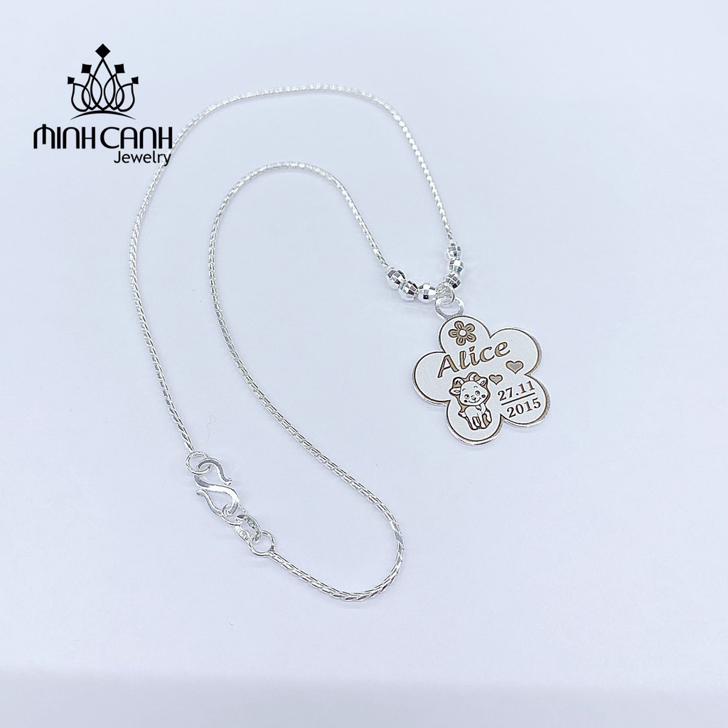 Dây Chuyền Bạc Khắc Tên Dây Trơn Mix Bi Cho Bé Gái - Minh Canh Jewelry