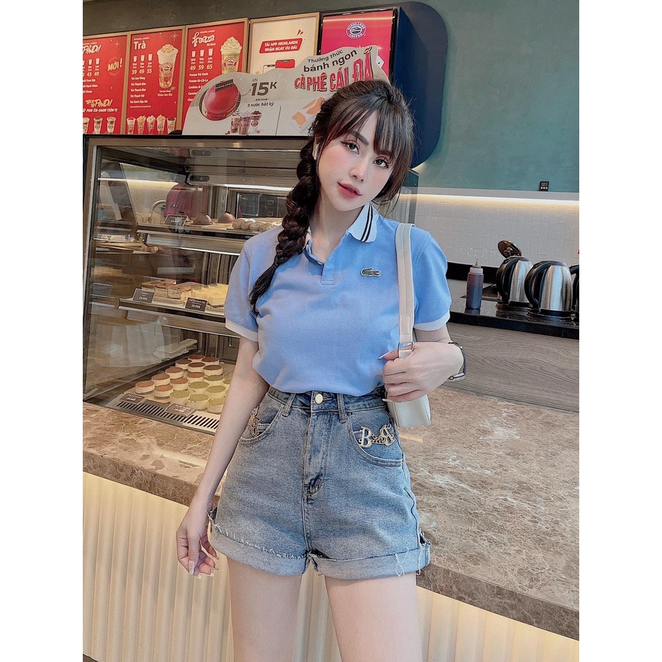 ÁO POLO NỮ PHỐI MÀU , CỔ BO DỆT