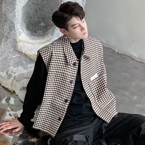 Áo Khoác Sát Nách Kẻ Sọc Caro Trẻ Trung Thời Trang Phong Cách Hàn Quốc Cho Nam