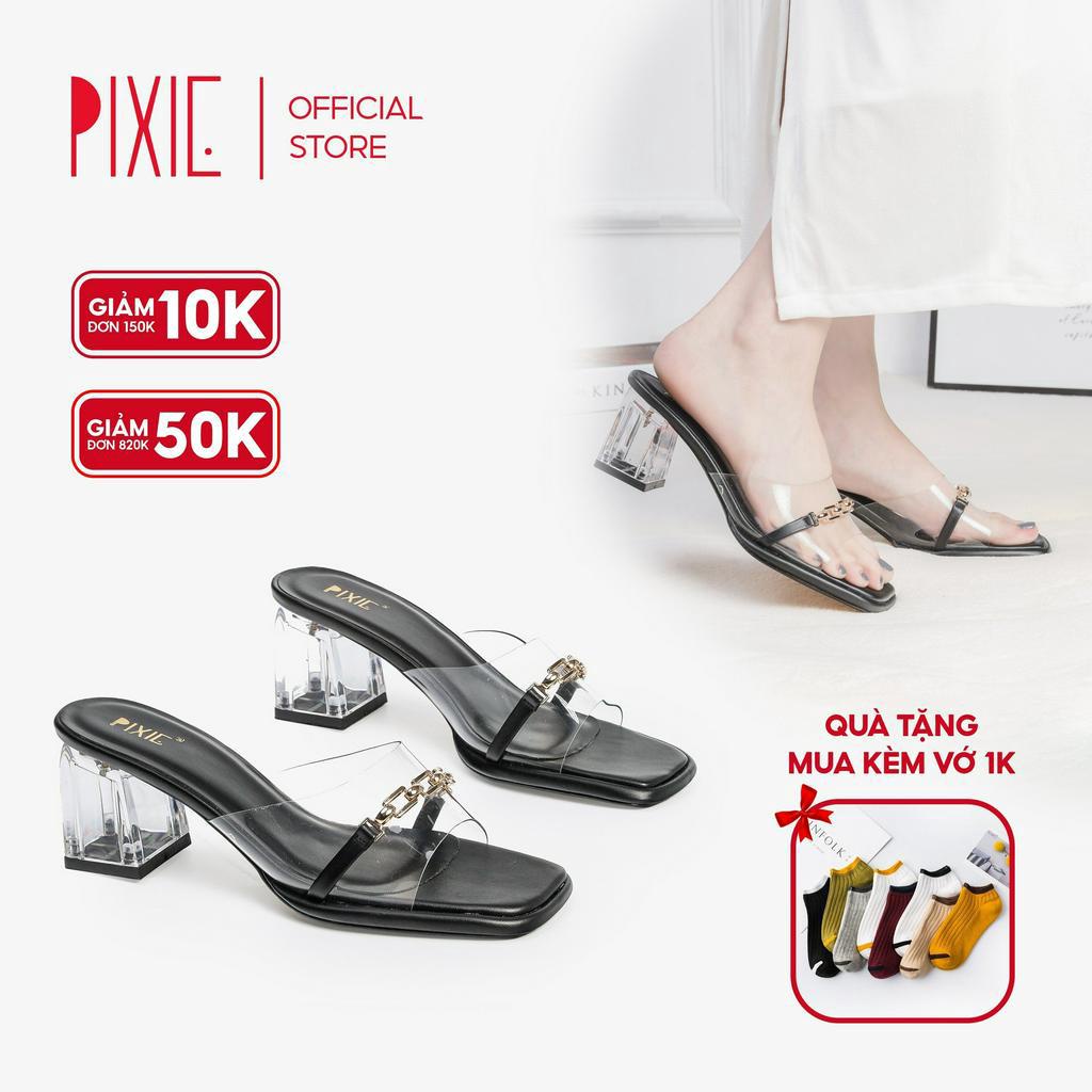 Guốc Cao Gót 6cm Quai Trong Phối Xích H079 Pixie