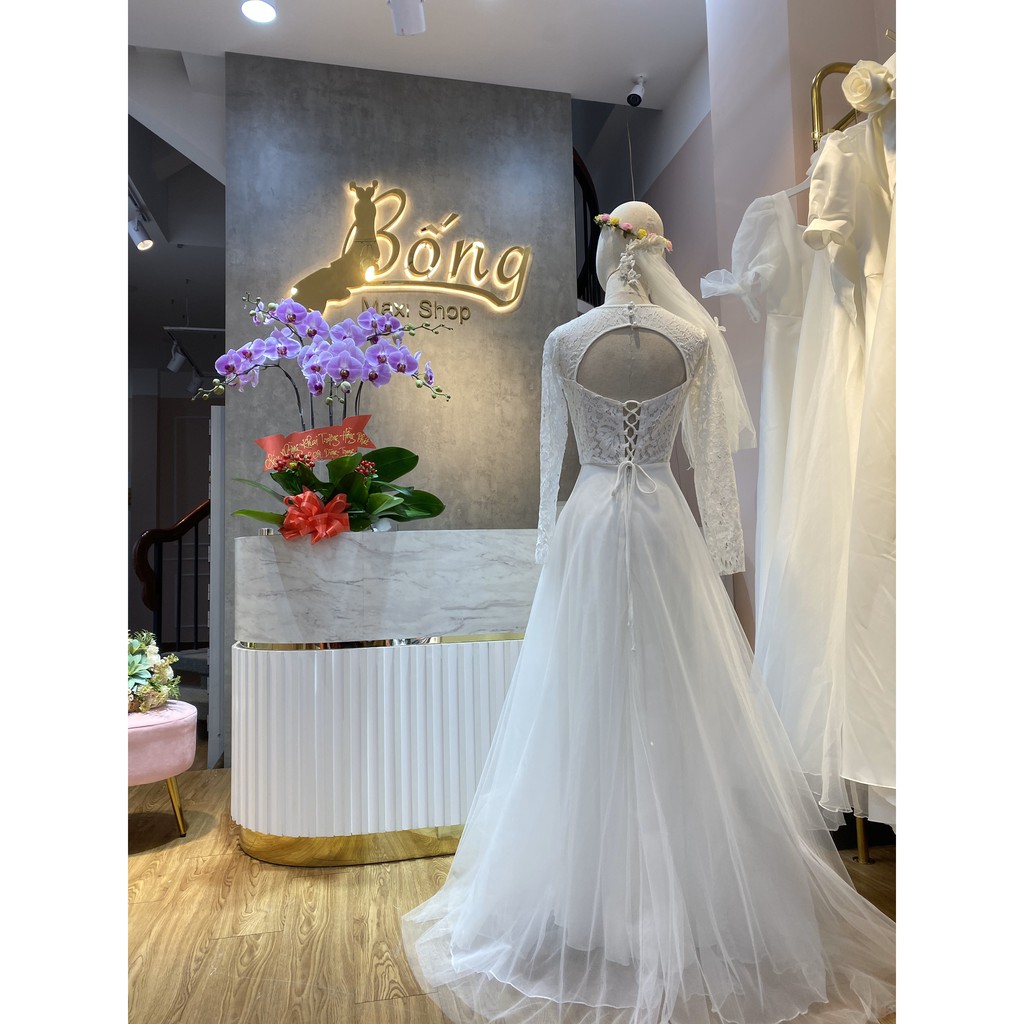 BỐNG MAXI SHOP - DC564 - Đầm Cưới Áo Ren Phối Lưới Hở Lưng