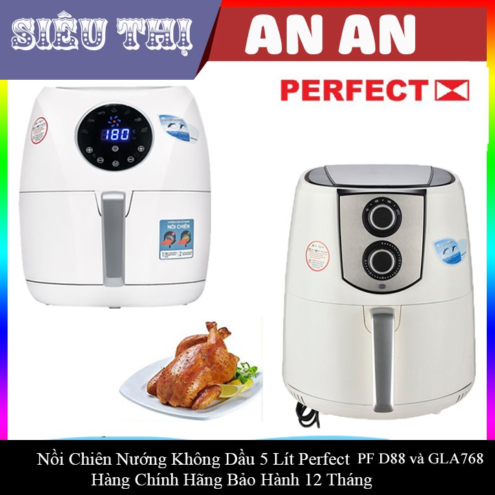 Nồi Chiên Không Dầu Điện Tử Perfect PF D88 5 lit chống dính công suất 1600w bảo hành 12 tháng màu trắng bạc