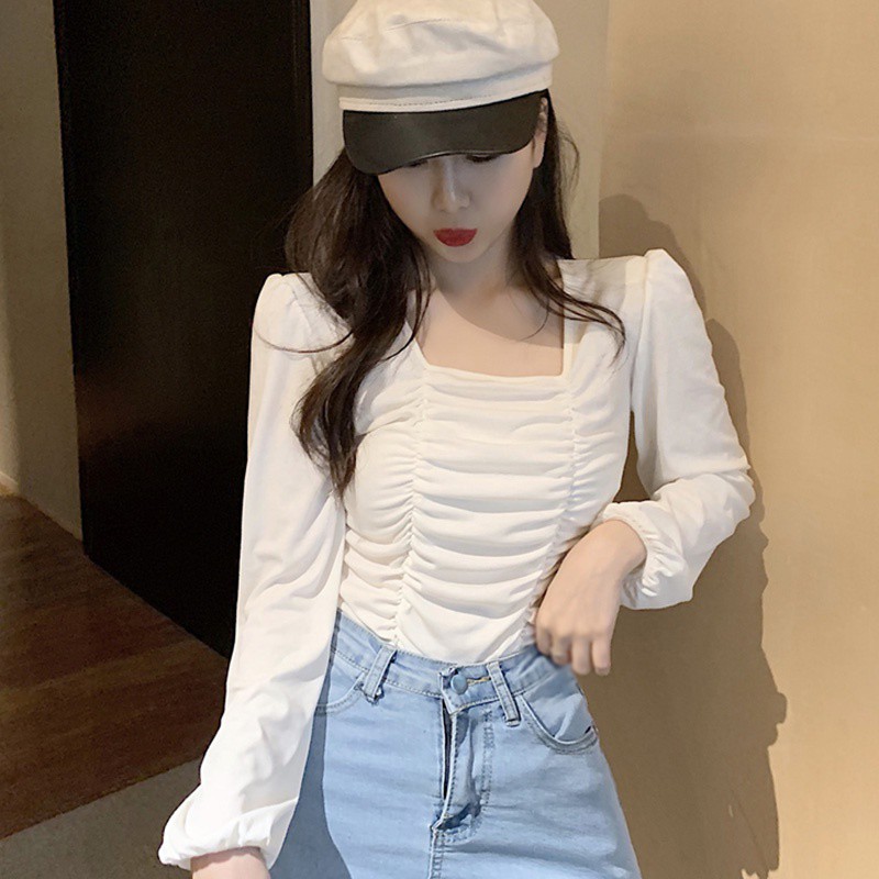 Áo Nữ Tay Dài Cổ Vuông Thời Trang Quyến Rũ