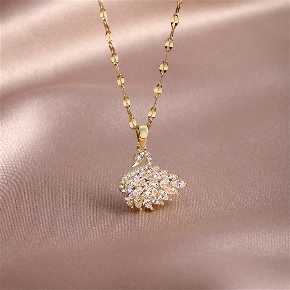 Dây chuyền mặt hình thiên nga đính kim cương đơn giản phong cách Hàn Quốc cho nữ