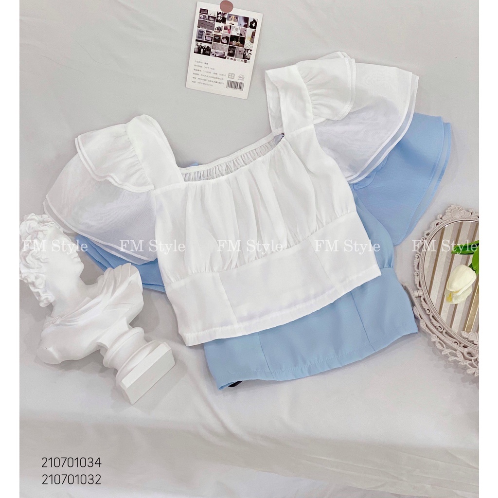 Áo kiểu nữ Fm Style dáng croptop bánh bèo dễ phối đồ thời trang tiểu thư 210701034