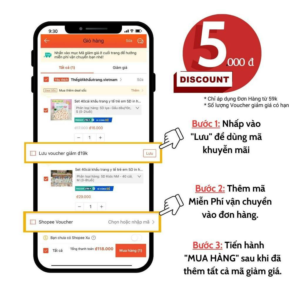 Khẩu trang trẻ em 6D Kids An Tâm dành cho bé 2-4 tuổi, 5